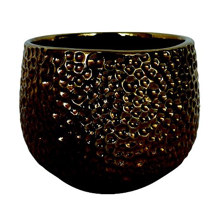 VASO DECORATIVO EM CERAMICA DOURADO 15CM X 15CM X 11CM