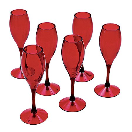 CJ DE TACAS CHAMPAGNE ACRILICO VERMELHA 6 PCS