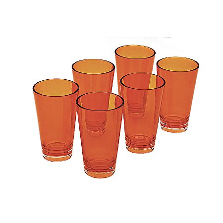 CJ DE COPOS ACRILICO LARANJA 6 PCS GRANDE