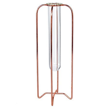 VASO EM METAL E VIDRO COBRE E TRANSPARENTE 9CM X 9CM X 33,8C