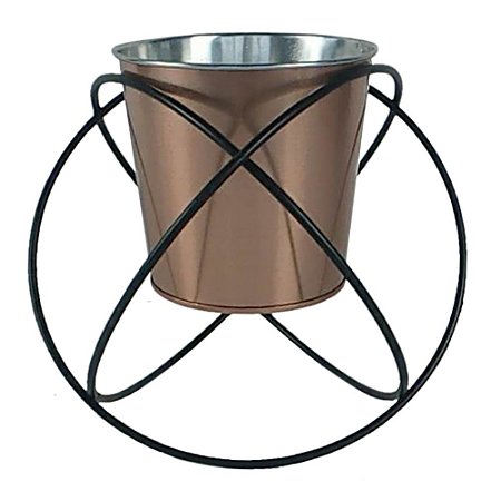 CACHEPOT EM METAL COBRE E PRETO 20CM X 17,5CM X 16,4CM