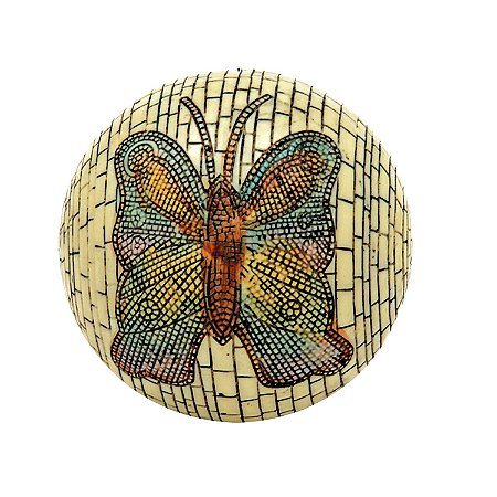 BOLA DE RESINA BEGE COM DESENHO DE BORBOLETA - 10 CM