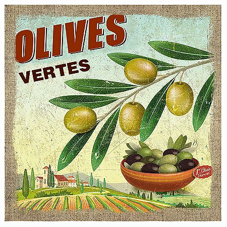 TELA DECORATIVA OLIVES VERTES 38CM X 38CM X 2,5CM