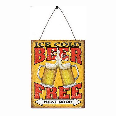 PLACA DECORATIVA DE FERRO ICE COLD BEER 33CM X 25CM X 0,6CM