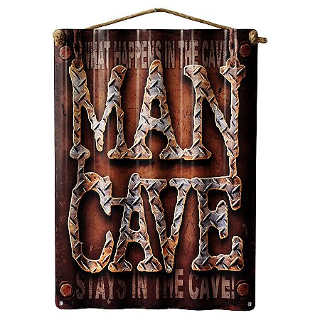PLACA DECORATIVA DE METAL ONDULADO MAN CAVE 40CM X 30CM X 0,