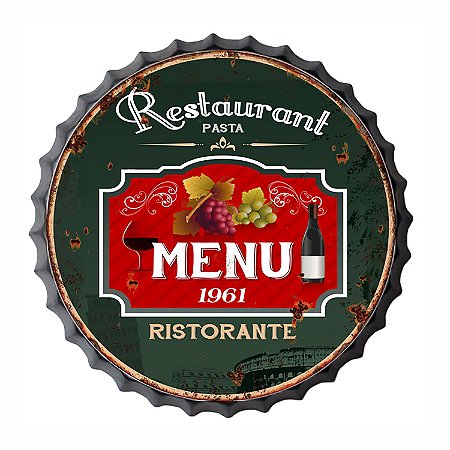 PLACA DECORATIVA DE FERRO RESTAURANT 33CM X 33CM X 4,5CM