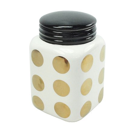 POTE DE CERAMICA DOURADO E BRANCO 11CM X 11CM X 16,8CM