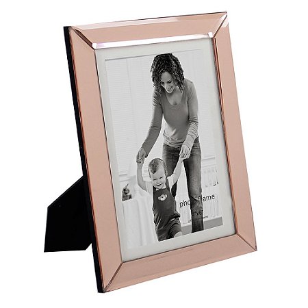 PORTA RETRATO EM VIDRO E METAL COBRE 16,5CM X 21,5CM X 1CM