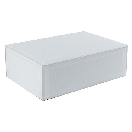 CAIXA EM VIDRO E MADEIRA BRANCA 13CM X 20CM X 6CM