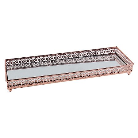 BANDEJA ESPELHADA E METAL COBRE 30CM X 11,5CM X 3,1CM