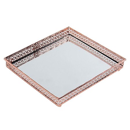 BANDEJA ESPELHADA E METAL COBRE 16,5CM X 16,5CM X 3,1CM