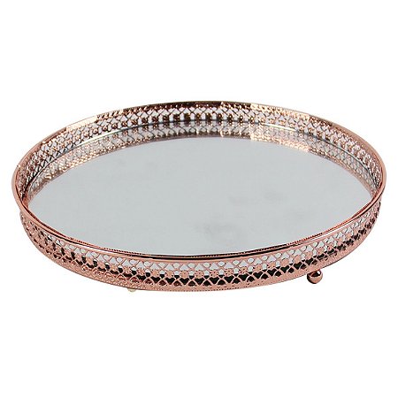 BANDEJA ESPELHADA E METAL COBRE 20,5CM X 20,5CM X 3,1CM