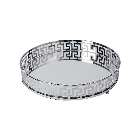 BANDEJA ESPELHADA DE METAL PRATA 25CM