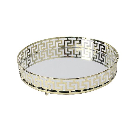 BANDEJA ESPELHADA DE METAL DOURADA 25CM
