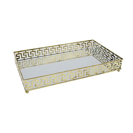 BANDEJA ESPELHADA DE METAL COBRE 30CM X 11CM X 5CM