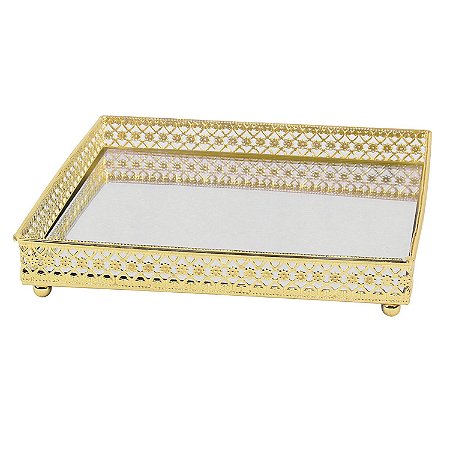 BANDEJA ESPELHADA DOURADA 16,5CM X 16,5CM X 3,1CM