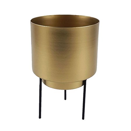 CACHEPOT EM METAL DOURADO COM SUPORTE PRETO 11,2 CM X 11,2CM