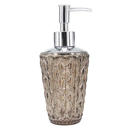 PORTA SABONETE LIQUDO DE VIDRO BEGE 8CM X 18,5CM
