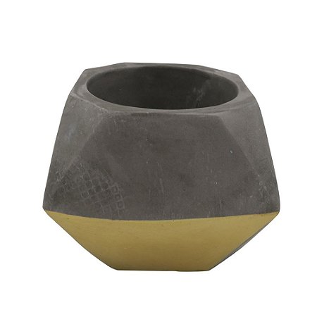 CACHEPOT EM CIMENTO E DOURADO  1 PECA 10,7CM X 10,7CM X 8,5C