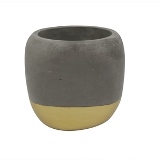 CACHEPOT EM CIMENTO E DOURADO 1 PECA D14,5CM X 14CM