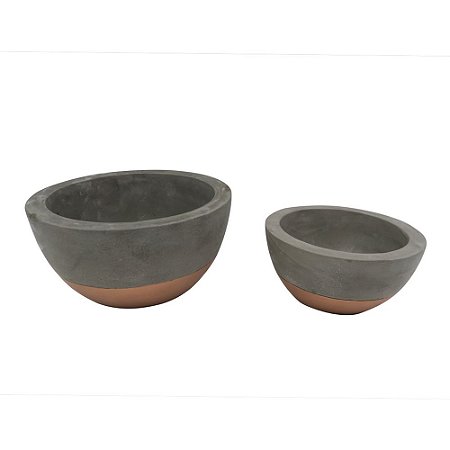 CONJ. DE CACHEPOTS EM CIMENTO E COBRE  2 PCS G  D16,3CM X 8C