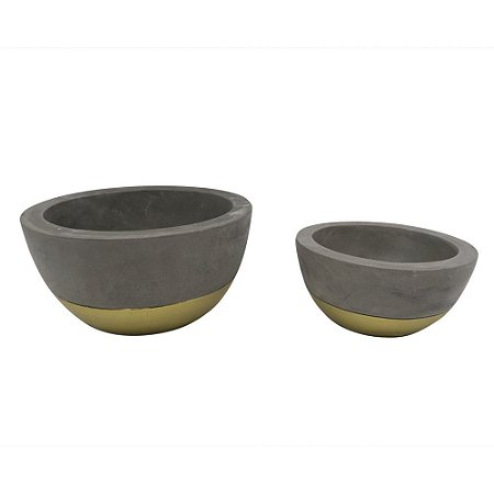 CONJ. DE CACHEPOTS EM CIMENTO E DOURADO  2 PCS G  D16,3CM X
