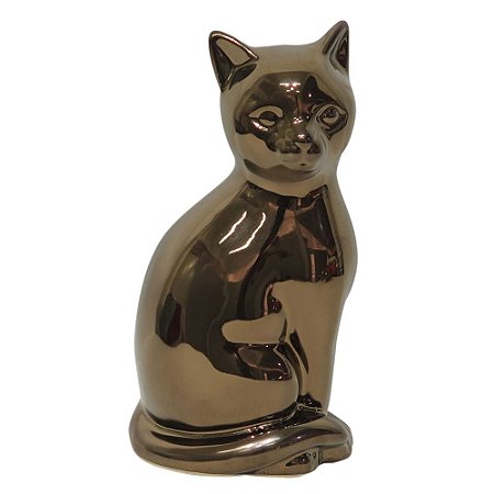 GATO DECORATIVO DE CERAMICA DOURADO 9CM X 8CM X 17,5CM