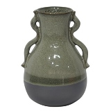 VASO DECORATIVO DE CERAMICA CINZA, BEGE E VERDE 13,8CM X 12,