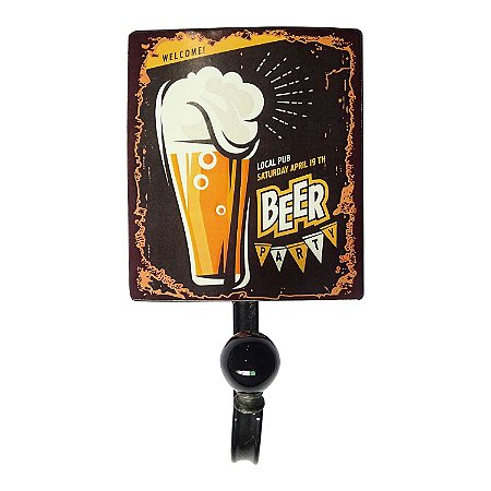 CABIDEIRO DE FERRO COM 1 GANCHO  BEER PARTY 11,8CM X 20,7CM