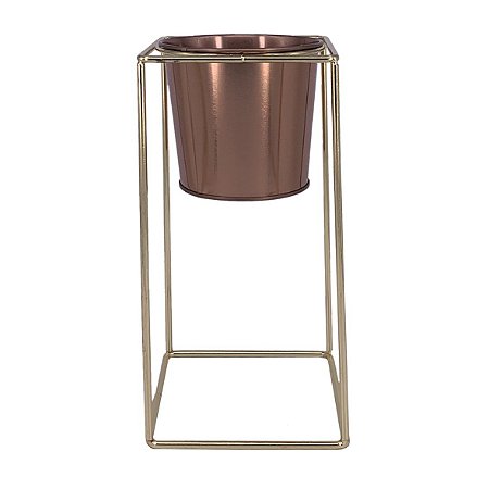 VASO TUBO DE VIDRO E METAL DOURADO