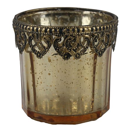 CASTICAL DE METAL DOURADO E VIDRO DOURADO 9,5CM X 9,5CM