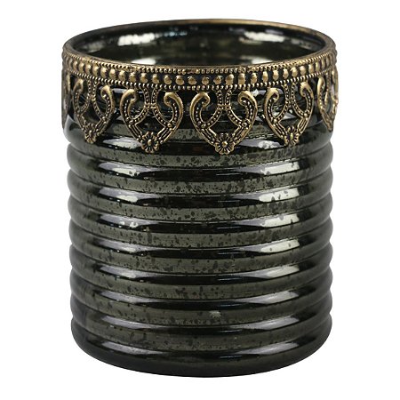 CASTICAL METAL DOURADO E VIDRO CINZA 10,5CM X 11,5CM