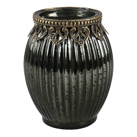 CASTICAL METAL DOURADO E VIDRO CINZA 11CM X 14CM