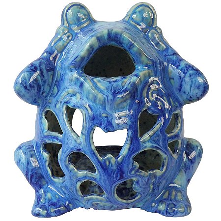 LANTERNA DE SAPO EM CERAMICA AZUL - 16X12X15 CM