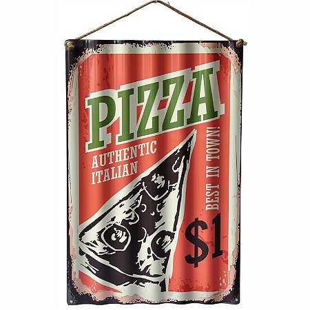 PLACA DECORATIVA DE METAL ONDULADO PIZZA 40CM X 30CM X 0,6CM
