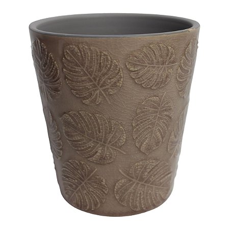CACHEPOT DE CERAMICA COSTELA DE ADAO BEGE 12,8CM X 12,8CM X