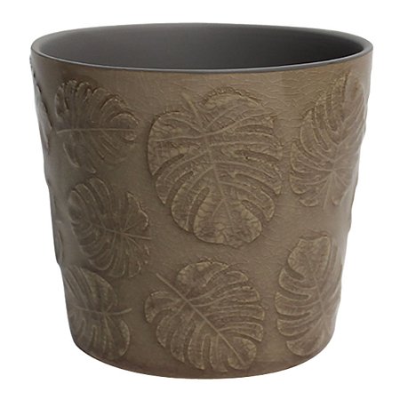 CACHEPOT DE CERAMICA COSTELA DE ADAO BEGE 12,2CM X 12,2CM X