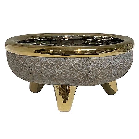 CACHEPOTS DE CERAMICA BEGE E DOURADO