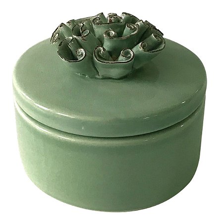 POTE DE CERAMICA VERDE COM FLORES APLICADAS 3D 10,8CM X 10,8