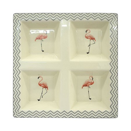 PETISQUEIRA DE CERAMICA  FLAMINGOS 23CM X 23CM X 3,6CM