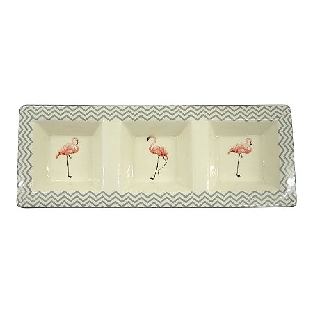 PETISQUEIRA DE CERAMICA  FLAMINGOS 34,4CM X 12,8CM X 3,6CM