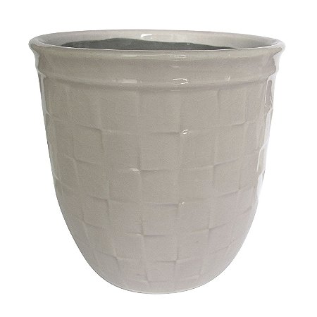 CACHEPOT DECORATIVO EM CERAMICA BEGE 14CM X 14,5CM