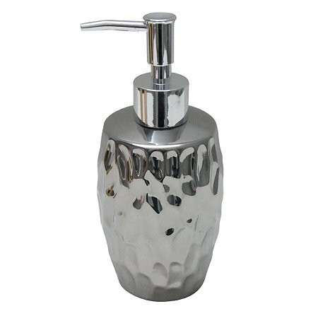 PORTA SABONETE LIQUDO DE CERAMICA PRATA 7,5CM X 7,5CM X 17,5