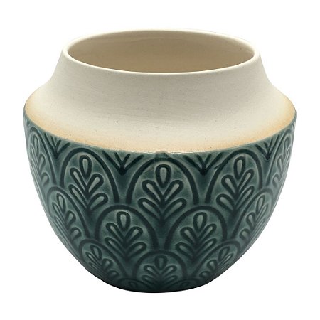 VASO EM CERAMICA VERDE E AREIA 14CM X 14CM X 12CM