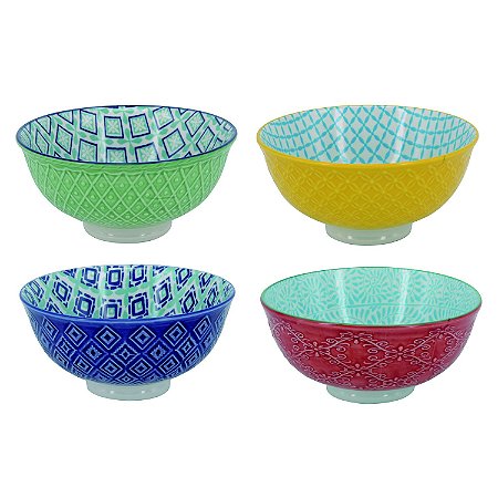CJ DE BOWLS DE PORCELANA COLORIDO DECORATIVO  4 PCS 12CM X 1