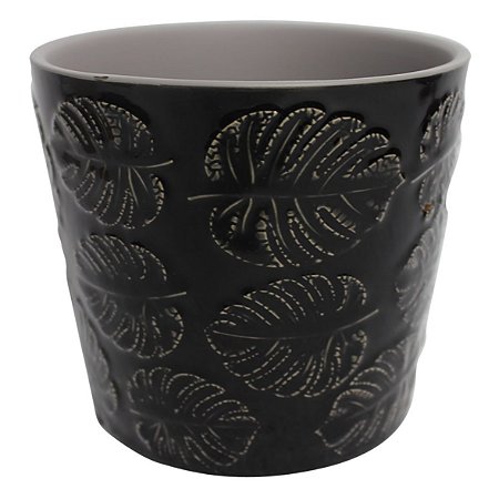 CACHEPOT DE CERAMICA COSTELA DE ADAO PRETO 17CM X 17CM X 15,