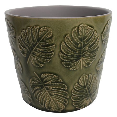 CACHEPOT DE CERAMICA COSTELA DE ADAO VERDE 17CM X 17CM X 15,