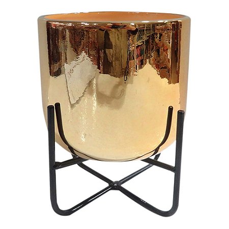 VASO DOURADO COM BASE DE FERRO 12,8CM X 17,3CM