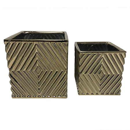 CONJ. DE CACHEPOTS EM CERAMICA DOURADO  2 PCS G  12,5CM X 12