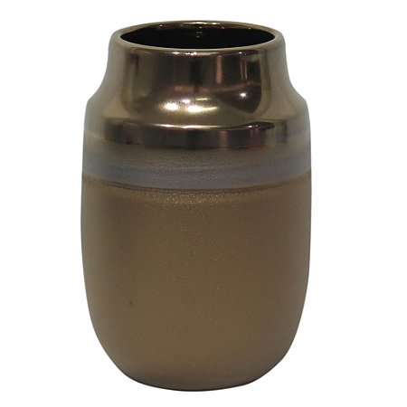 VASO DECORATIVO DE CERAMICA DOURADO 13,5CM X 13,5CM X 20CM